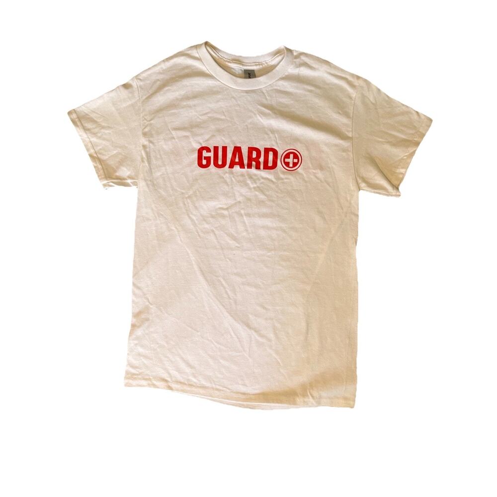 Lifeguard Uniform T-Shirt Size Small – 100% Cotton White Tee with Red GUARD Logo